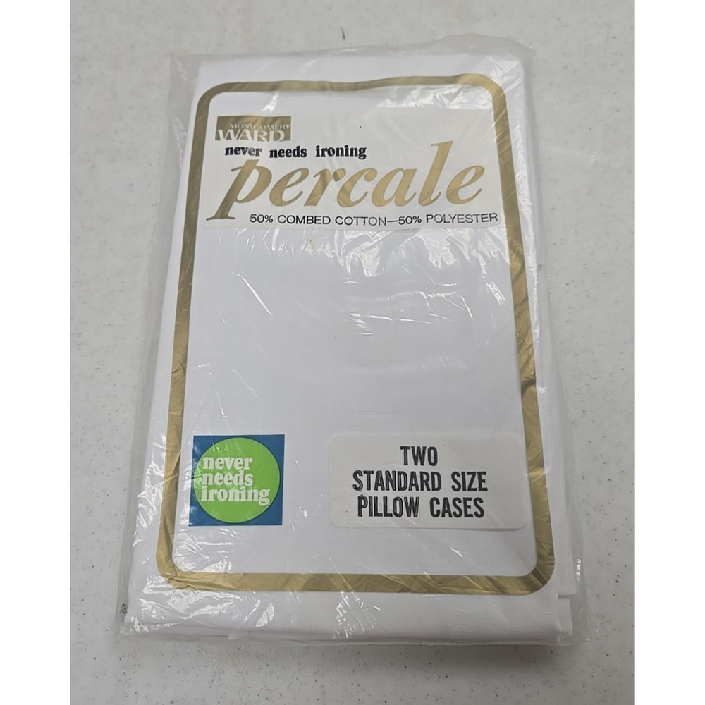 NEW Vintage Montgomery Ward White Percale 2-Pcs Standard Size Pillowcase 42"x36"